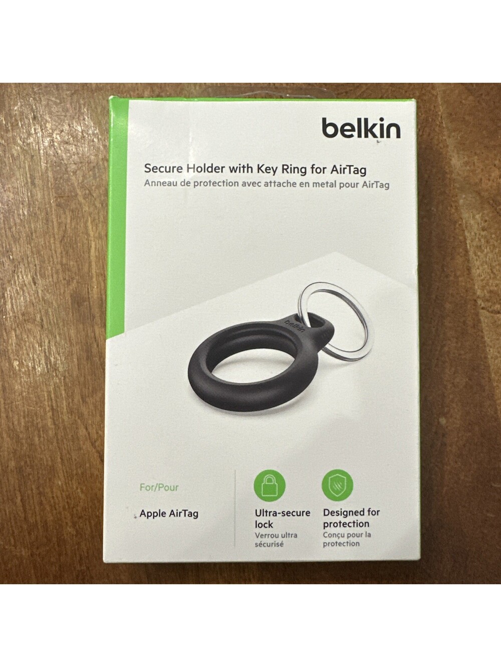 NWT- Belkin AirTag Secure Holder With Key Ring - Black